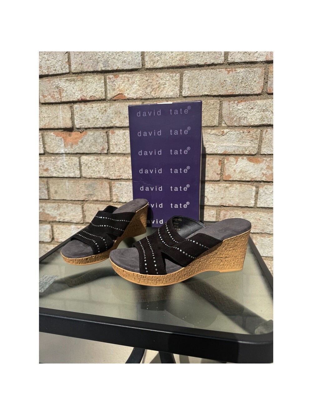 David Tate Black Studded Wedge Sandal Women's Size 9 Heeled Mule